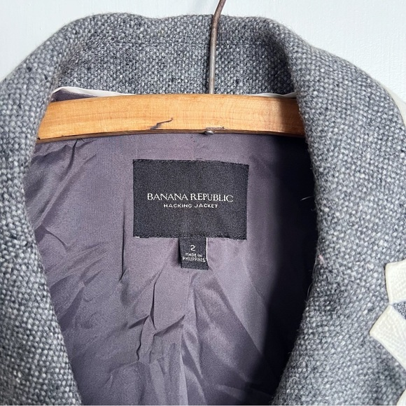 Banana Republic • Piped Grey Hack ing Jacket blazer two tone wool tweed long - Picture 4 of 12
